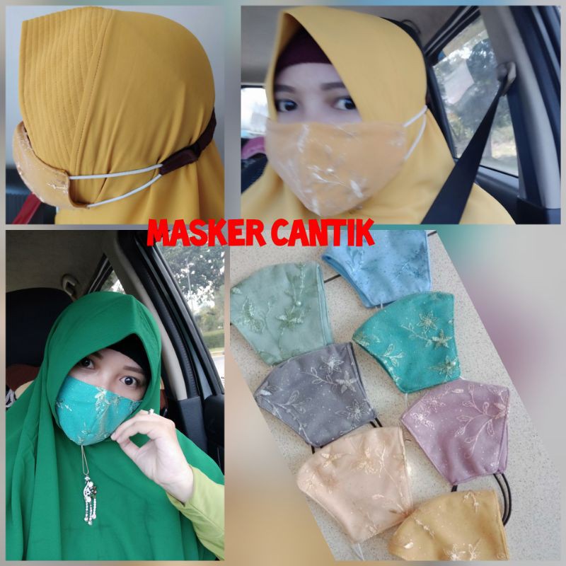 Masker Cantik Tile Brukat 3 ply Earloop Headloop Hijab