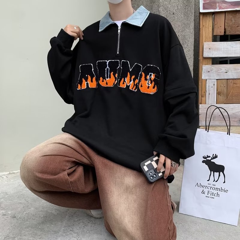 HW30 Flash SETENGAH RITSLETING SWEATER PRIA DAN WANITA PASANGAN MEREK IN HIGHT STREET KOREAN DUA POTONG JAHITAN PULLOVER OLAHRAGA JAKET PEMUDA