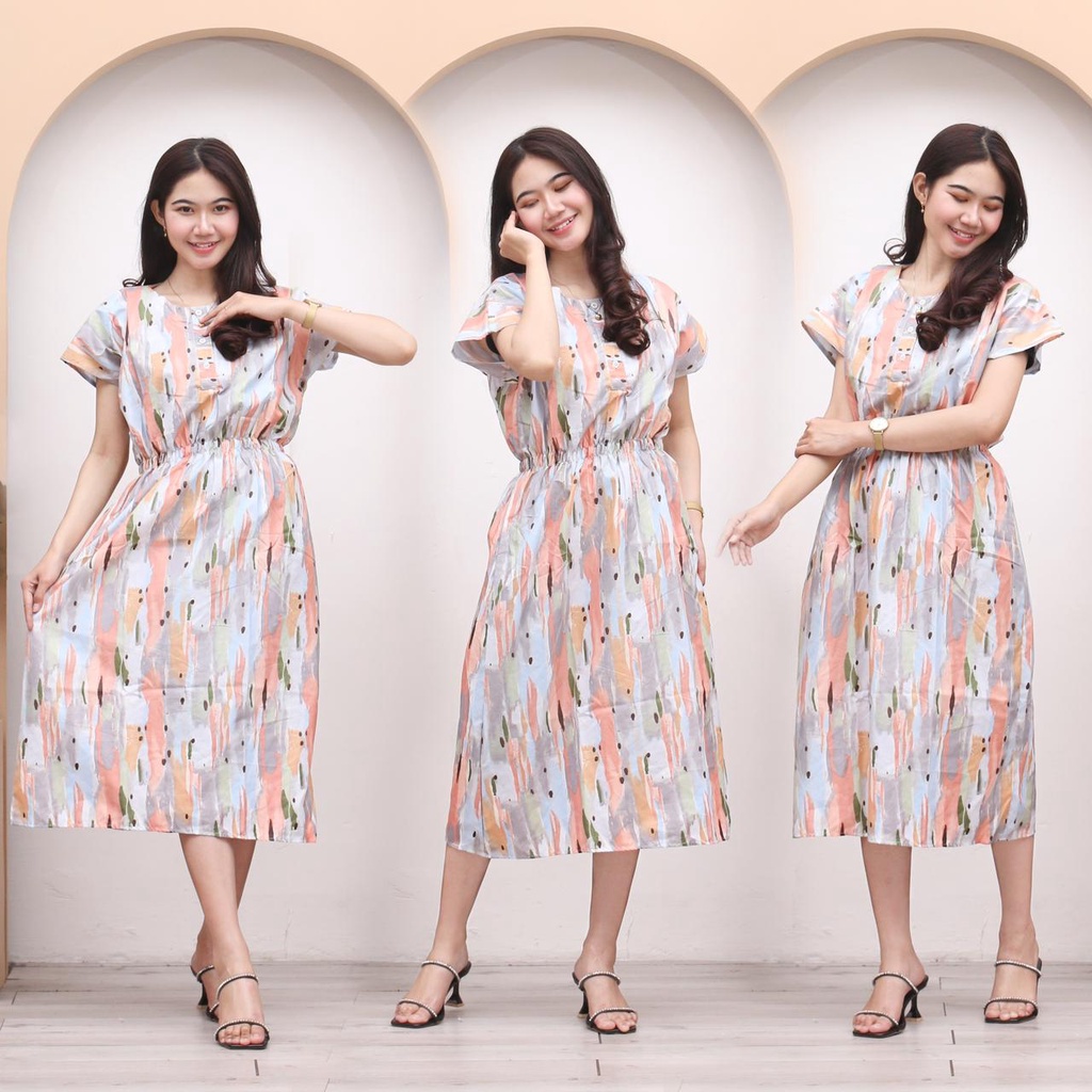 DASTER MANOHARA LD 115 CM KANCING 3 KARAKTER BAJU TIDUR HALUS TEBEL BUSUI BUMIL MODEL KEKINIAN-MNH ABSTRAK OREN