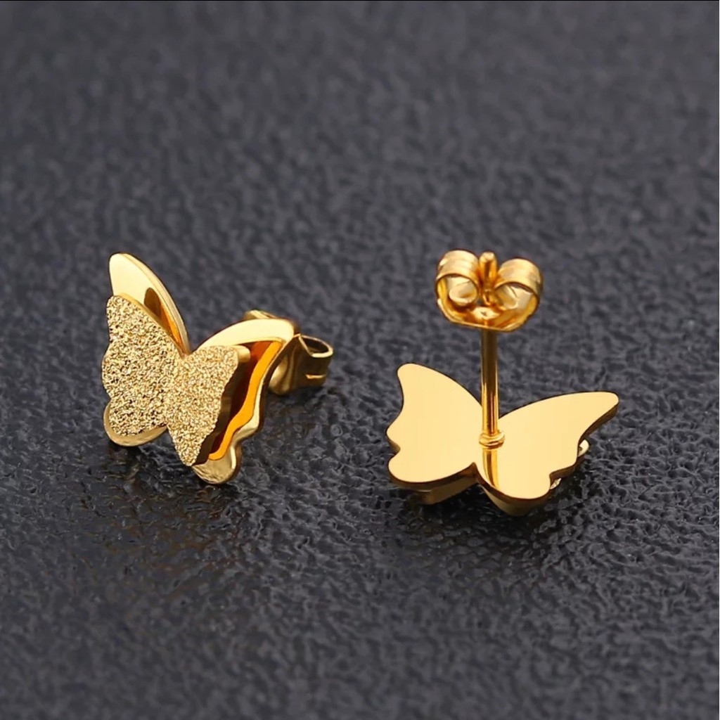 Anting Titanium Model Kupu-Kupu Tersedia Warna Rose Gold, Gold dan Silver-Gold