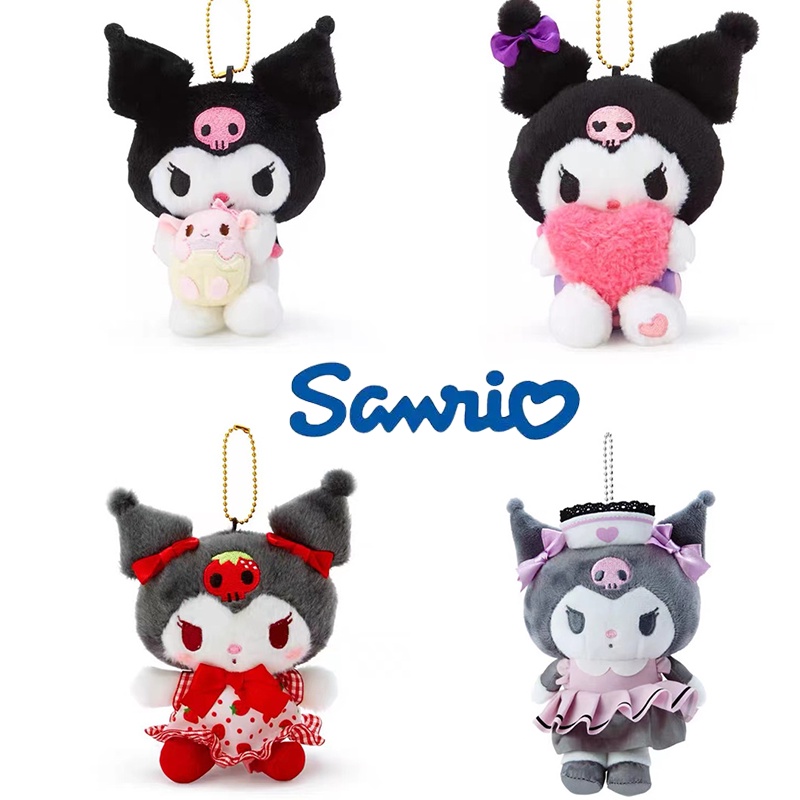 12cm Kawaii Sanrio Kuromi Plush Toy Anime Cartoon Stuffed Doll Figure Keychain Pendant Keyring Children Birthday Gifts