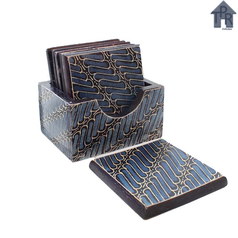 Coaster Kayu Batik / Tatakan Kotak 9x9cm - 6pcs.