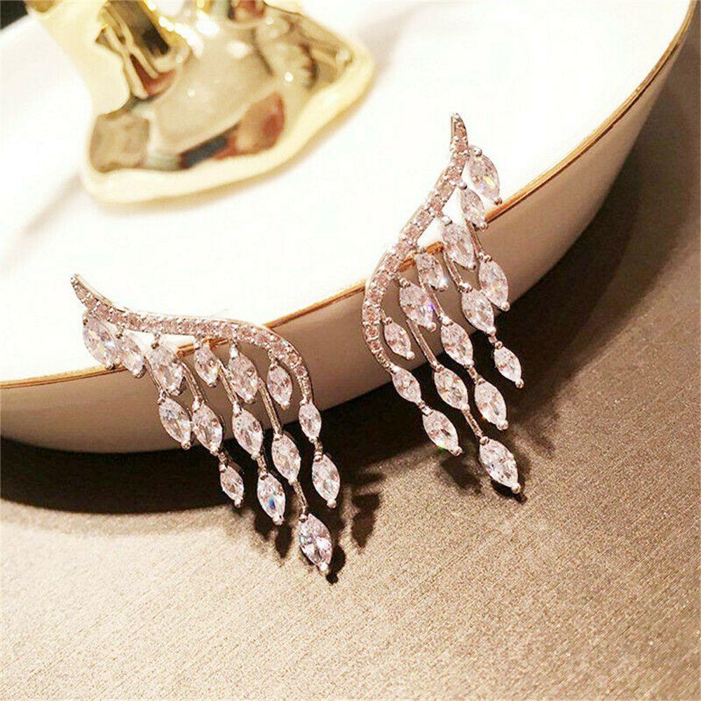 Nanas Sayap Malaikat Anting Wanita Fashion Elegan Stud Earrings Menjuntai Zirkon Telinga Klip