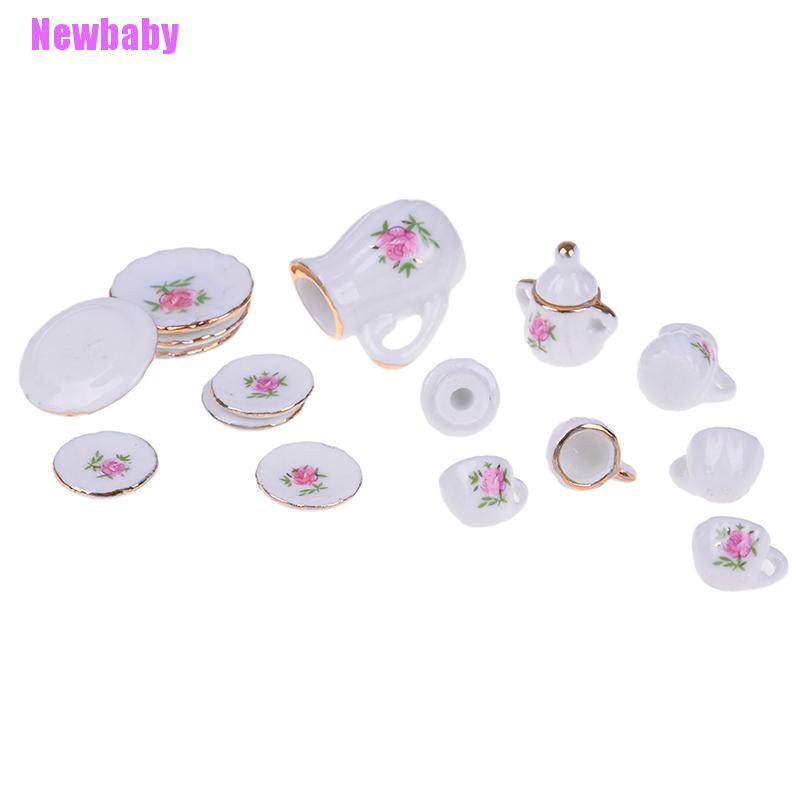 (Newbaby) 15 PCS Miniatur Peralatan Makan / Minum Teh Skala 1: 12 Bahan Keramik Untuk Rumah Boneka