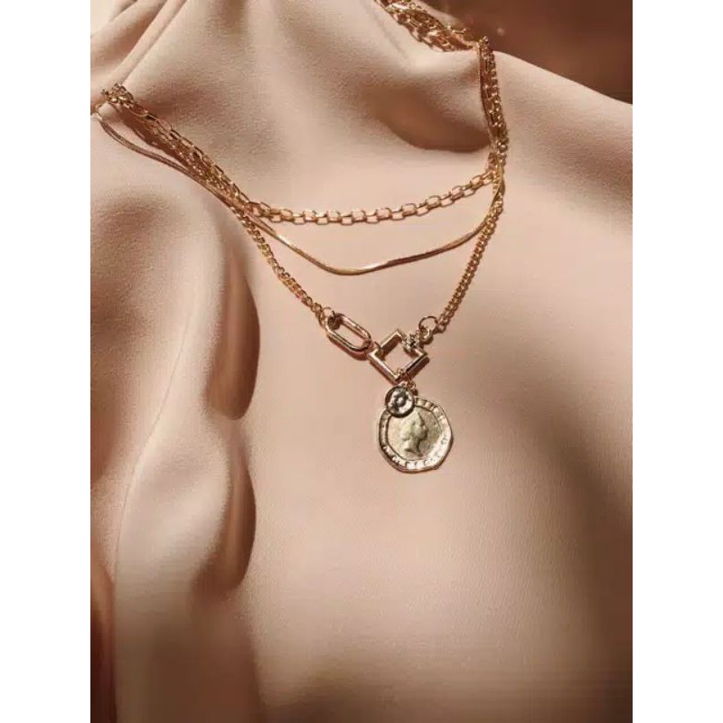 Kalung Rantai Cantik Unik Fashion Lucu Akesoris Necklace 3 Layer