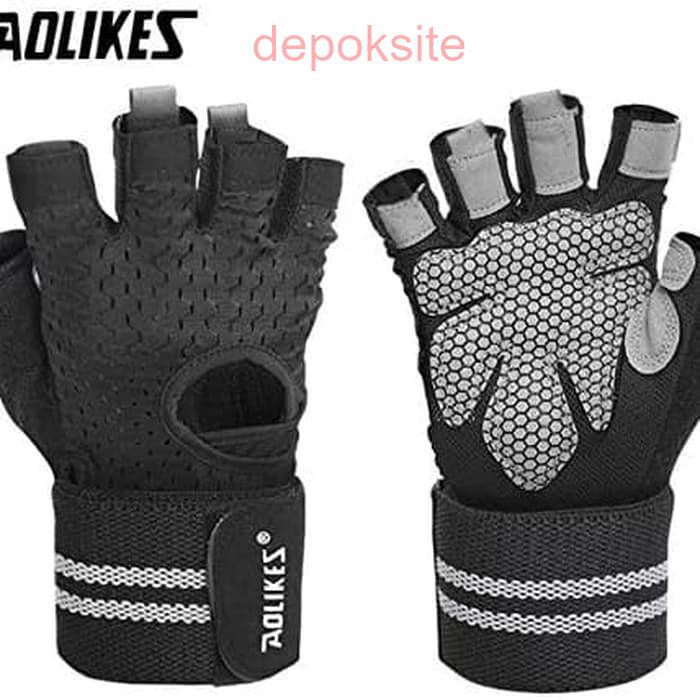 1 Pasang AOLIKES 113 Sarung Tangan Gym Gloves Fitness Gloves Half Finger Sport Gym Premium Men Women