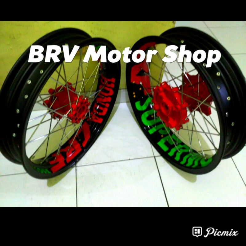 Sepaket Velg SuperMoto Honda Crf 150 L - Wheelset Crf 150 Ukuran 300-350-17 Tromol Ori