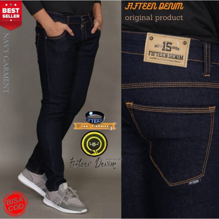 CELANA JEANS PRIA BLUE BLACK / JEANS PRIA PANJANG ORIGINAL FIFTYONE / SKINNY JEANS PRIA