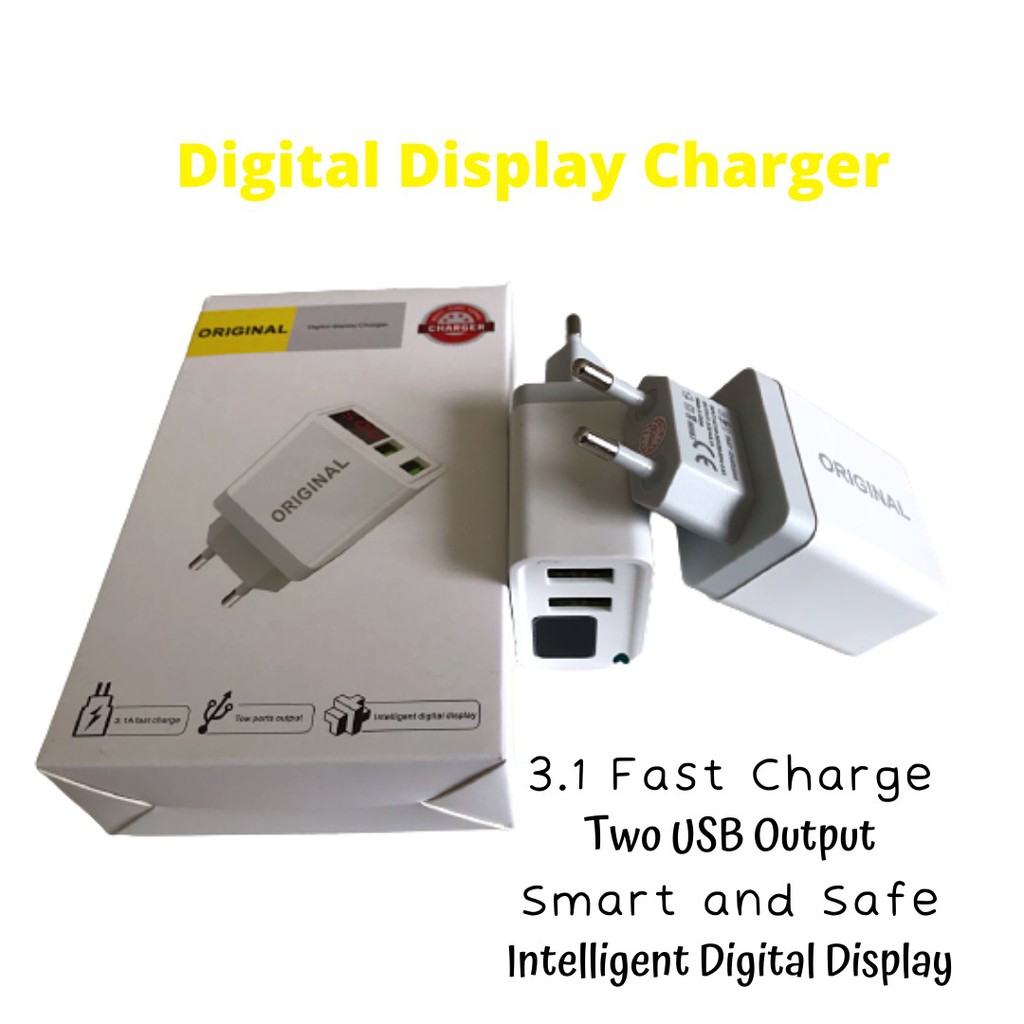 Kepala charger Quick Charge Digital Display Charger 2 Port USB Original