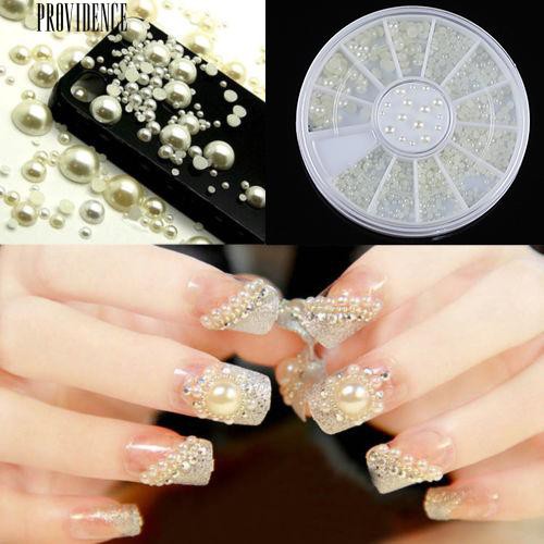 [Bayar Di Tempat]  3 Ukuran Nail Art Wheel Putih Faux Pearl Nail Dekorasi DIY Decal Alat Manicure