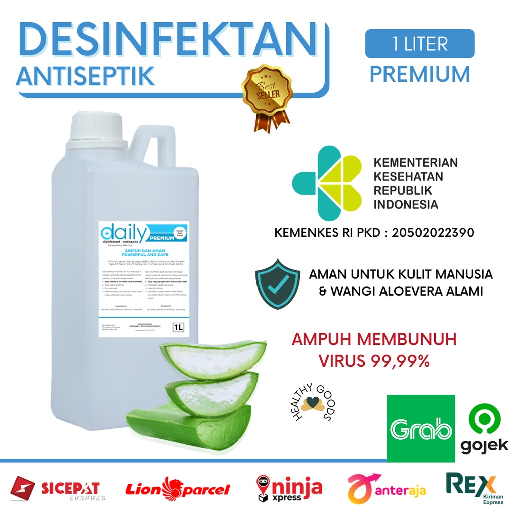 DESINFEKTAN DAILY DISINFEKTAN PREMIUM 1 LITER (KEMENKES) AMAN UNTUK KULIT