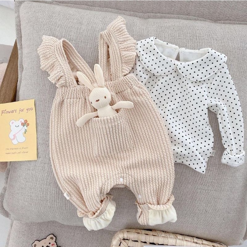 Baju jumpsuit polos knit rajut anak/bayi perempuan import (tidak termasuk inner)-4