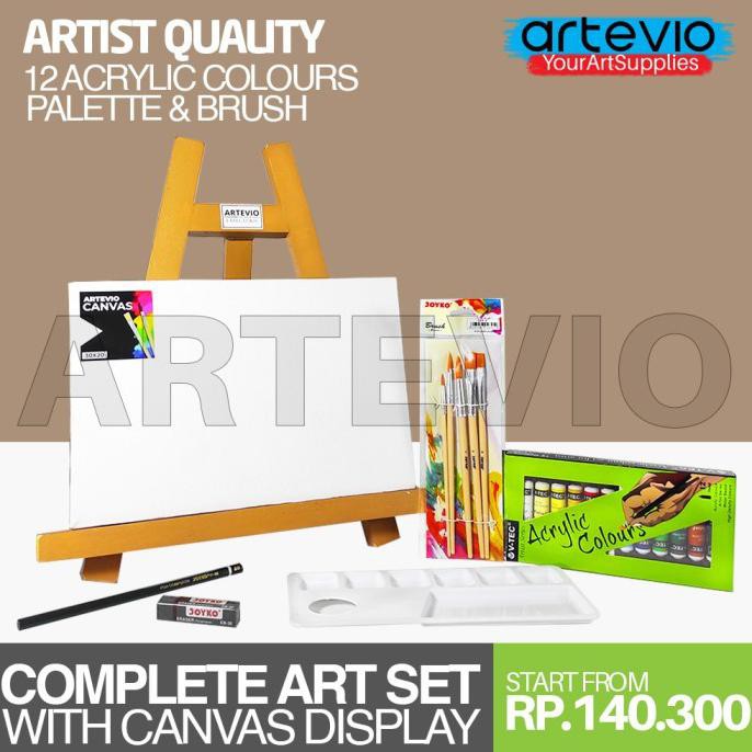 

Paket Lukis Lengkap / Kanvas Lukis Cat Acrylic Palet Dan Kuas Lukis - BROWN EASEL, 30 X 20
