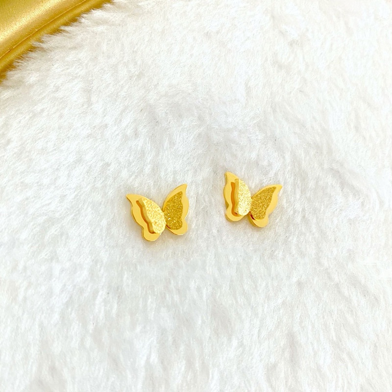 Anting Kupu kupu Korea Titanium Panjang Lapis Emas 18K Aksesoris Wanita Anting Rumbai Perhiasan