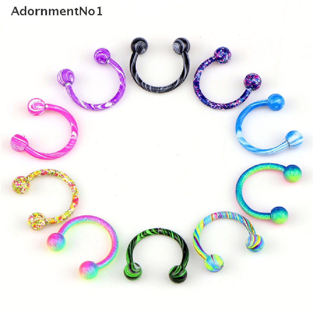 [AdornmentNo1] 10PCS Stainless Steel Horseshoe Bar Lip Nose Septum Ear Ring Stud Piercing Ball [new]