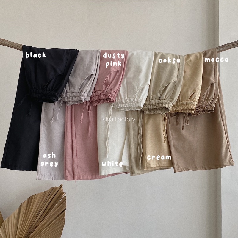 SIVALI Celana Kulot Linen Rami Highwaist Pinggang Karet Wide Leg Cullote 552