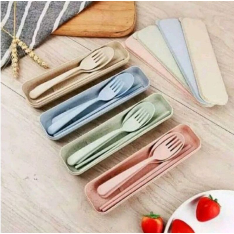 Sendok Set Korean Jerami Alat Makan Portable Souvenir Travel Unik Kado