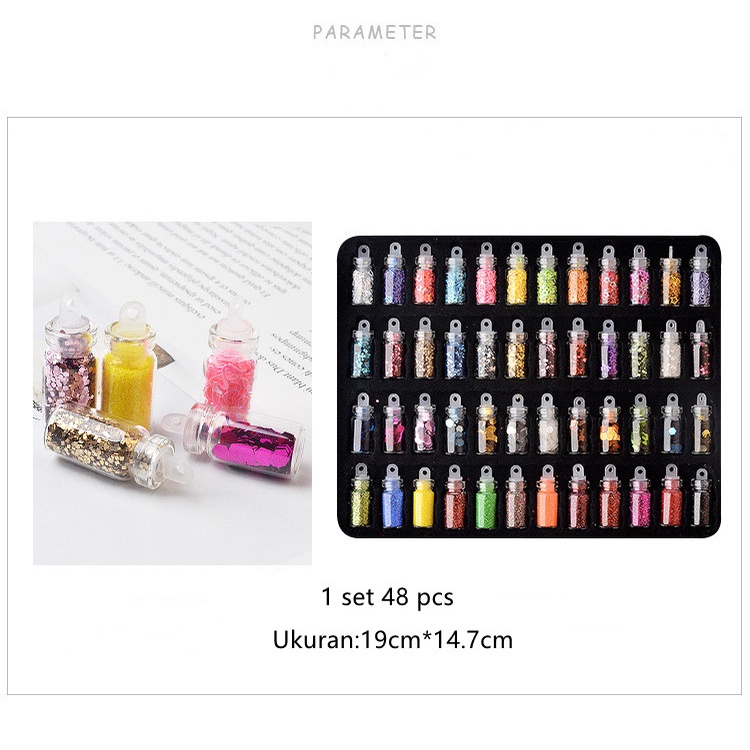 MSY 48warna Glitter mix size gliter nailart nail art swarovski acc hologram glitter pearl nail