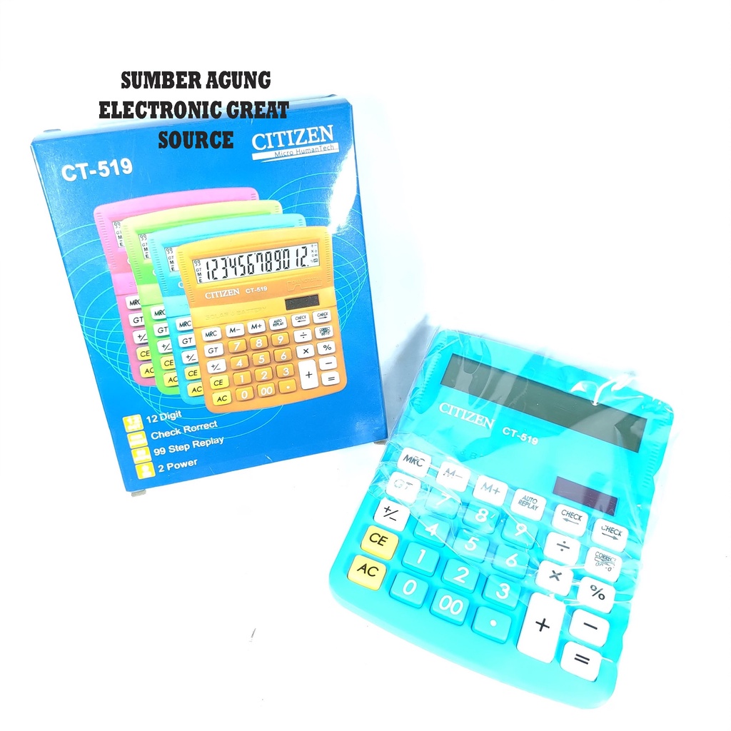 CT519 Kalkulator Citizen 519 Warna 99Step Replay Check Corect 2Power