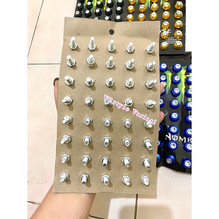 BAUT L 10 KERUCUT MONSTER POSH 6MM ORI KUNCI L 10 / 6MM 1 PAPAN ISI 40 RING MONEL BAUT FULL CNC GOLD BIRU HITAM GOLD SILVER PLAT NO BODY MESIN SPAKBOR Nmax Pcx Beat Vario Scoopy Revo Supra Sonic Mio Xeon Jupiter Maxi Lexi Aerox R25 KLX Crf Trail Genio FU