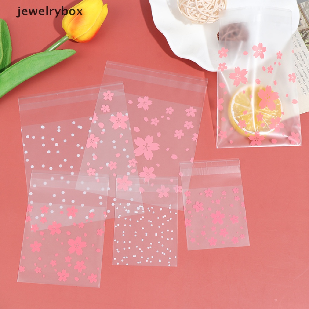 100 Pcs / Set Kantong Plastik Motif Dots Cherry Blossoms Untuk Hadiah