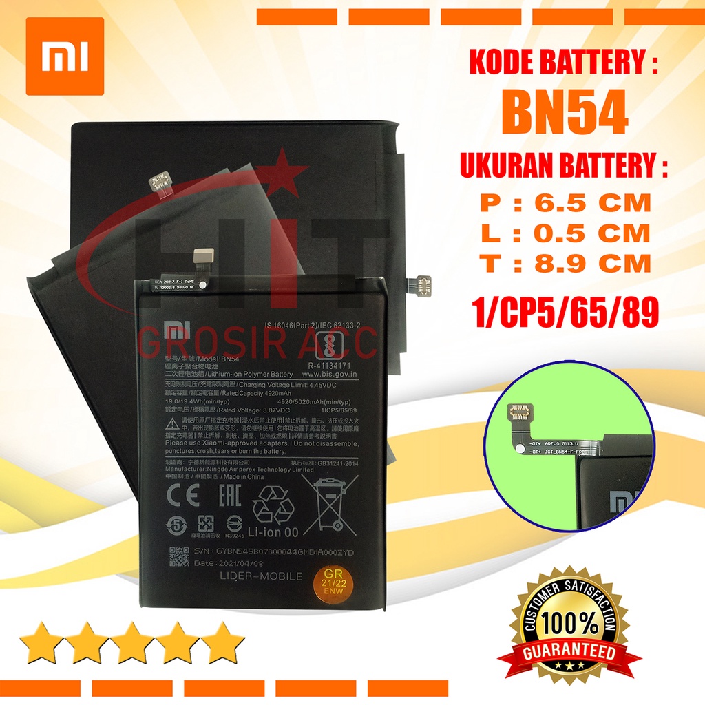 Baterai Battery BN54 Xiaomi Redmi 9 , Redmi Note 9 , Note 9 Pro , Redmi Note 10 Pro