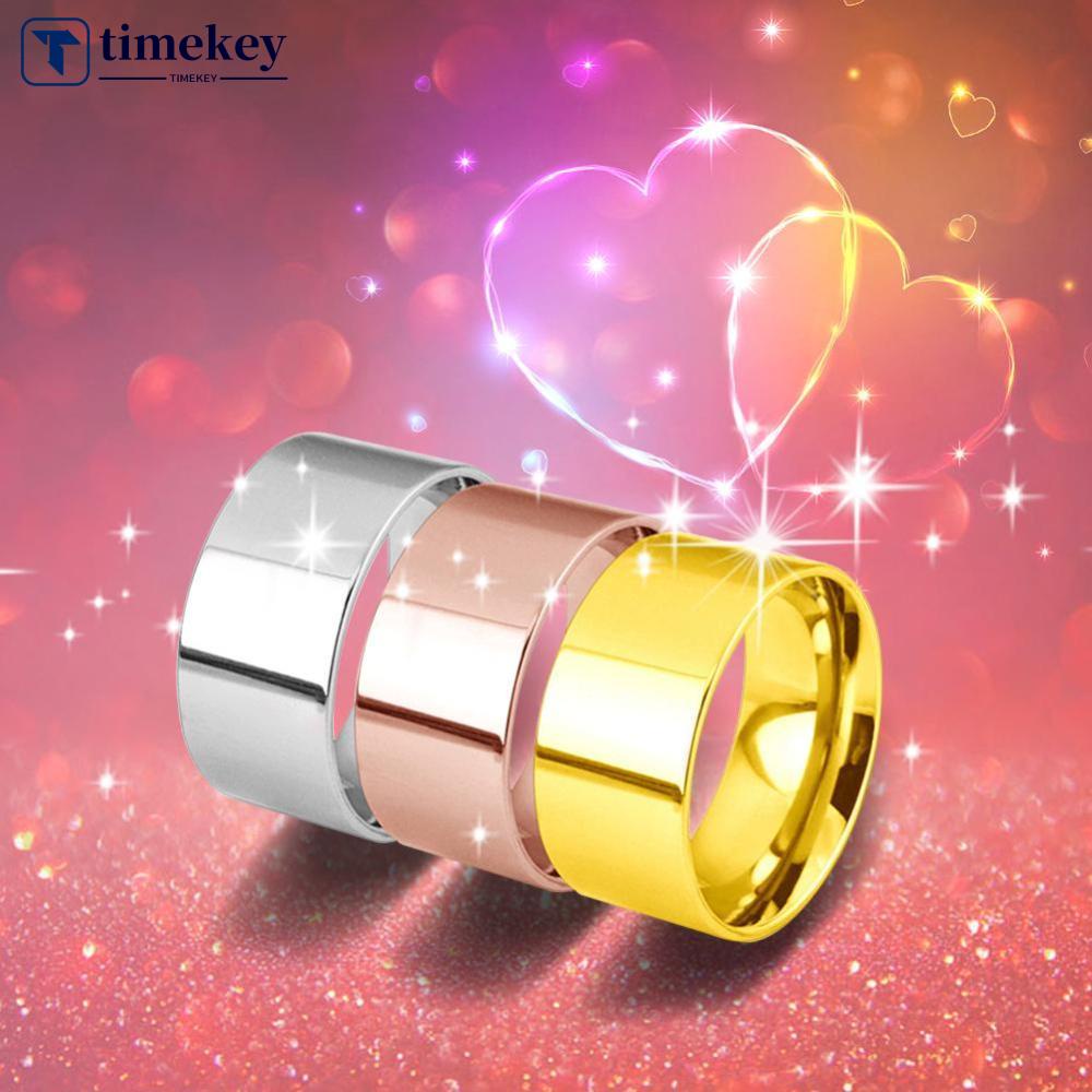 Timekey Cincin Kawin / Tunangan Stainless Steel 10mm Warna Silver / Gold / Rose Gold Untuk Pria / Wanita A6K4