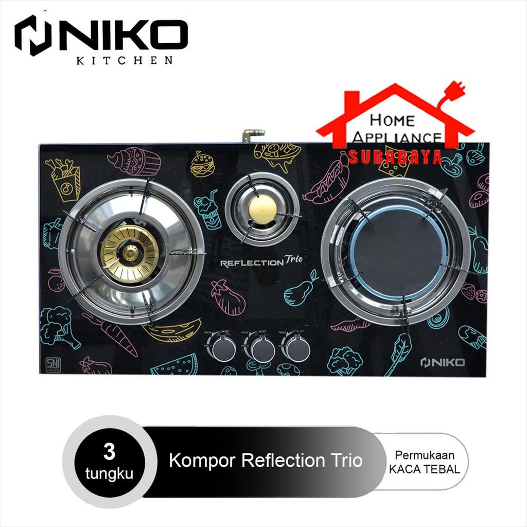 NIKO Kompor Tanam Kaca Gas LPG 3 Tungku Mix Bara REFLECTION PRO TRIO / TRIO