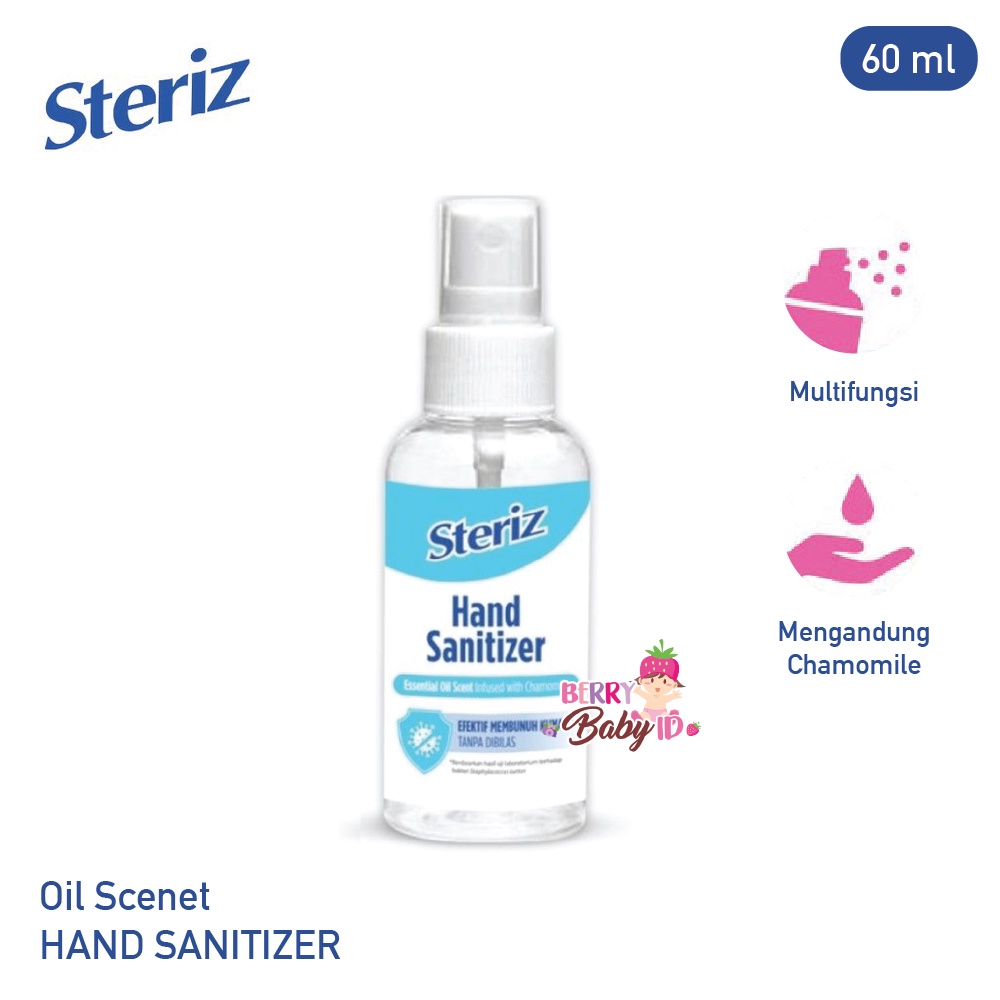 Steriz Hand Sanitizer Spray Antiseptic Floral &amp; Essential Oil 60ml Berry Mart