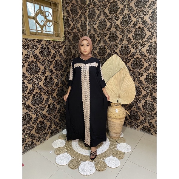 DASTER ARAB QUENA| RAYON SUPER GRADE A | RESLETING DEPAN BUSUI | RENDA MILO ORI | DASTER KEKINIAN-hitam