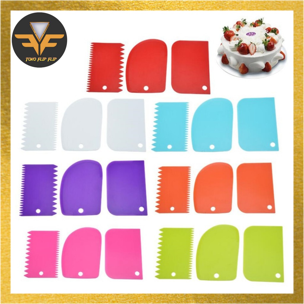 Scraper Kue Plastik 3 in 1 / Pemotong Adonan Kue / Alat Adonan Kue / Pisau Plastik Pemotong Adonan