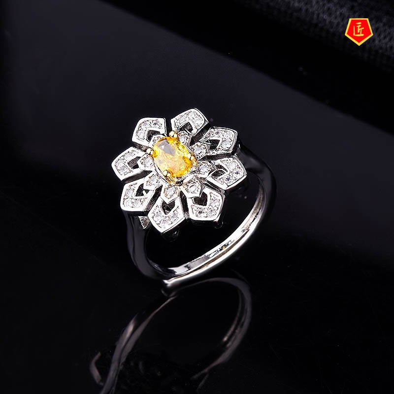 [Ready Stock]New Luxury Yellow Diamond Snowflake Ring Fashion Sweet