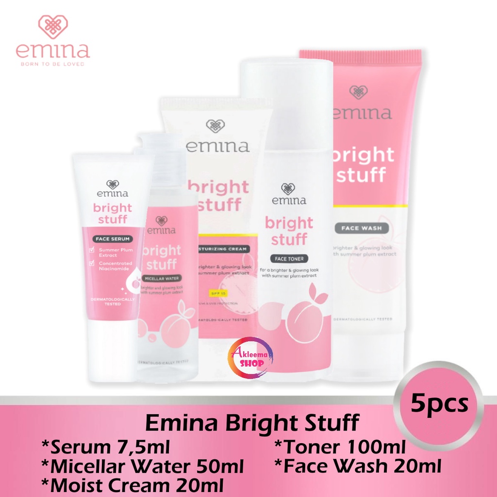 Paket Ekonomis Emina Bright Stuff 5pcs (Serum 7,5ml+Micellar 50ml+Moist Cream 20ml+Toner 100ml+face Wash 50ml)