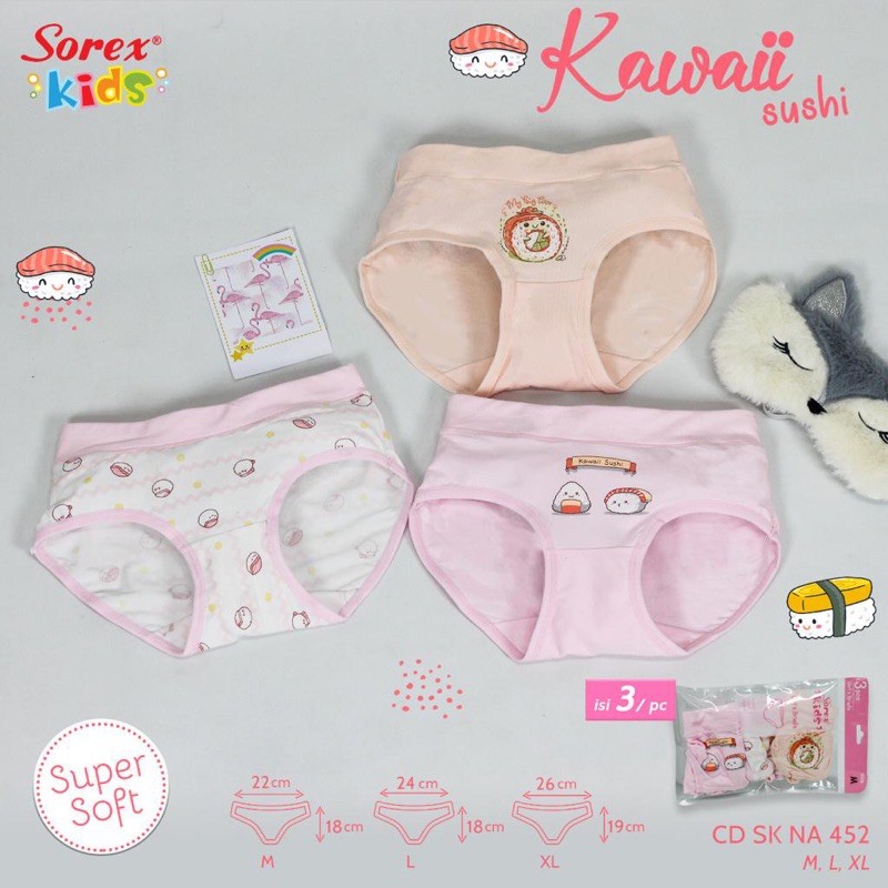 SOREX KIDS CD CELANA DALAM ANAK KIDS GIRL SK NA 452 ; NB 220 ; NB 313 GAMBAR SUSHI LOVELY TERBARU M L X