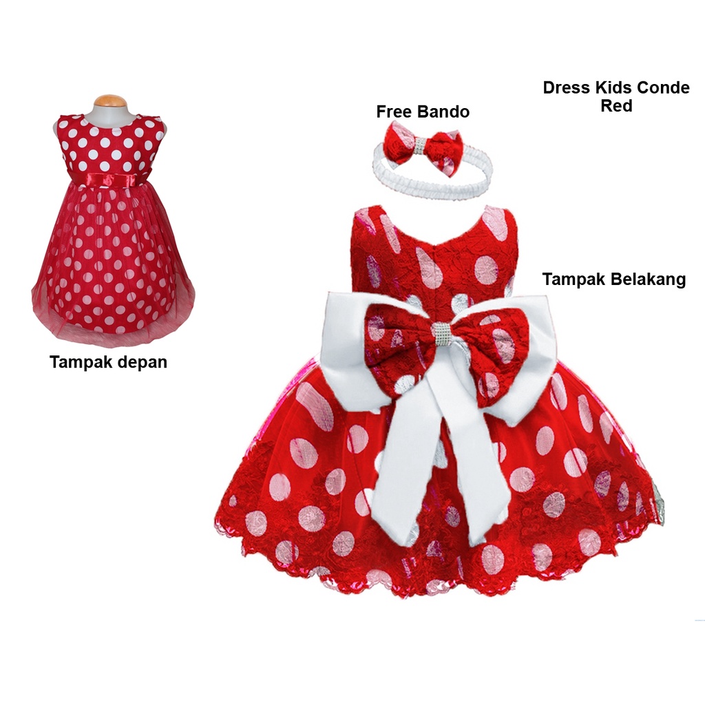 Dress Kids Conde/Baju Anak Kensi A-line Terbaru / Dress Corry Pita Motif Polka Dot /Gaun Anak Kids Usia 9 bln -4 thn