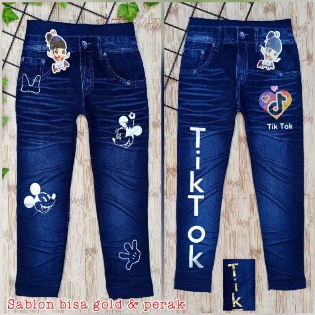 Legging anak perempuan import 4-12 tahun motif jeans / leging import anak jeans