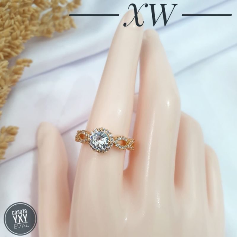 Cincin Yaxiya Zircon Timbul Warna Gold C03079