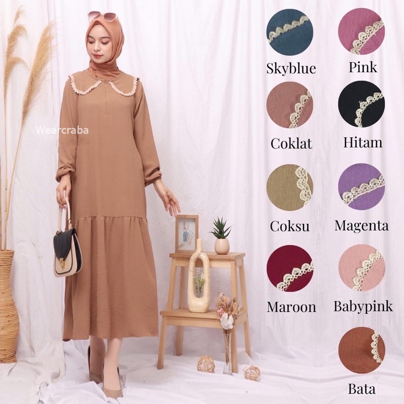 Midi Dress Crinkle Polos ASYA / Abaya Premium / Gamis wanita / Muslim Fashion