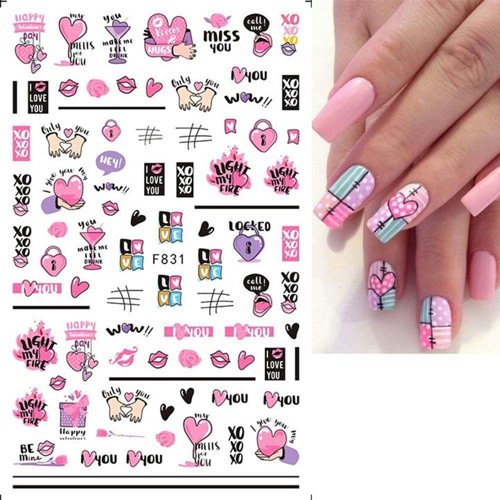 AUGUSTINA Agustina Valentine Day Nail Art Love Heart Romantic Valentine Day Rose2022Tahun Baru Bibir Merah DIY Dekorasi Nail Art