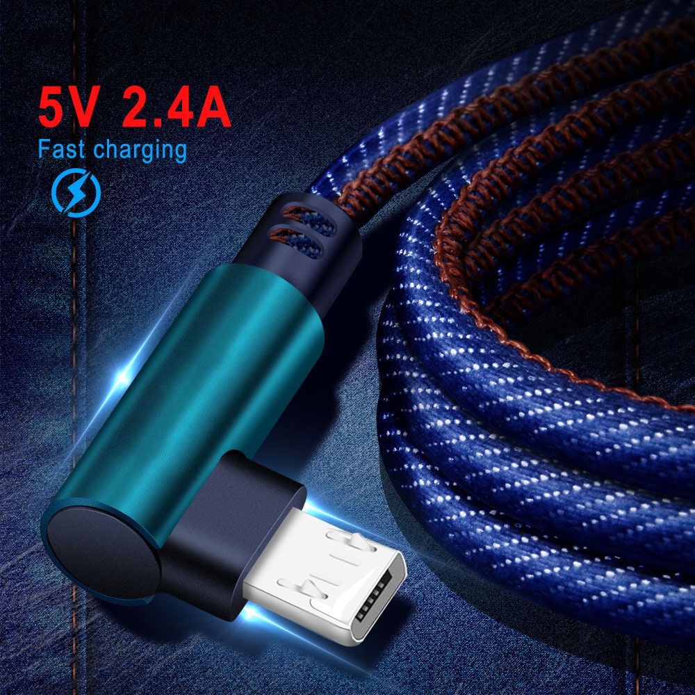 Kabel Data / Charger USB Tipe c Model Siku Ganda Panjang 1m Warna Biru Untuk Android