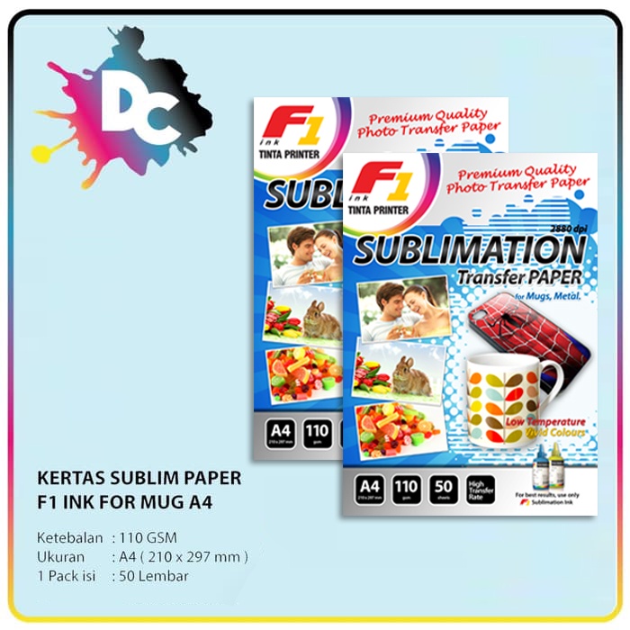 Kertas Sublim F1 Ink - Sublimation Transfer Paper For Mug A4 Isi 50 Lembar