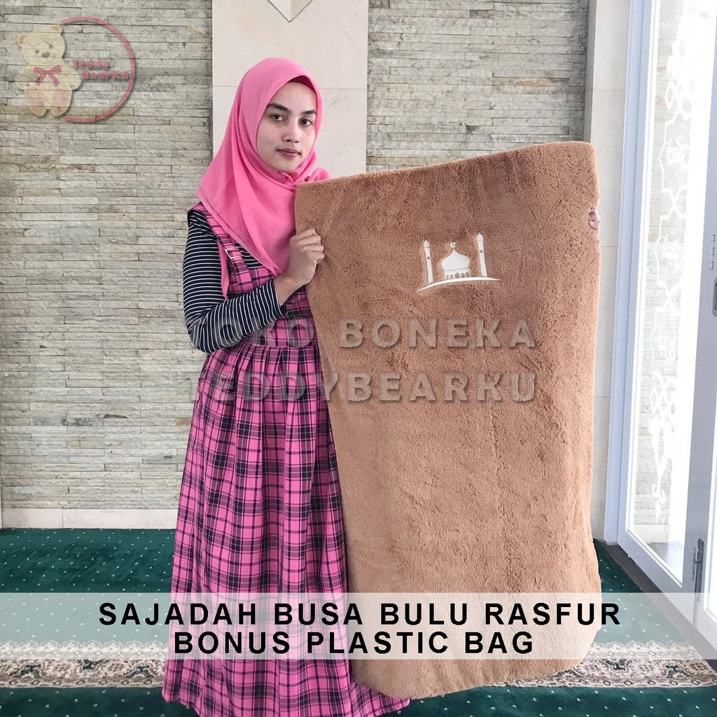 SAJADAH BUSA RASFUR COKLAT MUDA MOTIF MASJID BONUS PLASTIC BAG