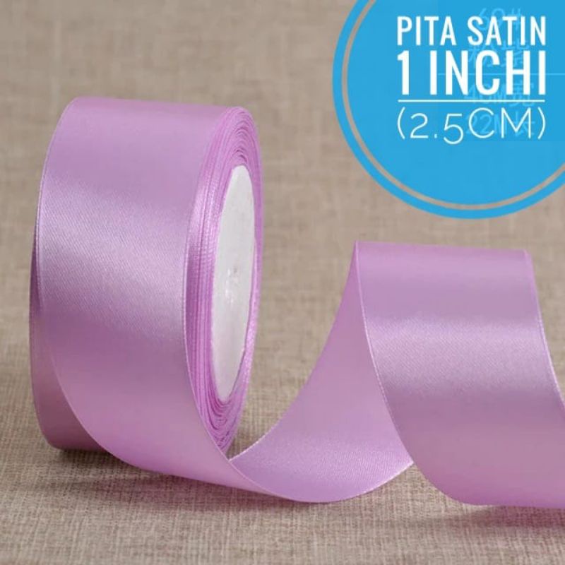 

Pita Satin 2.5cm per roll 25 yard / Pita kado Pita Satin 1 inchi - Ungu Muda