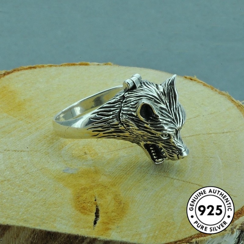 Cincin Desain Kepala Serigala Bahan S925 Untuk Pria