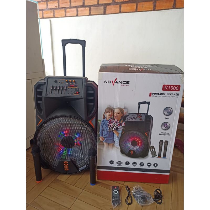 SPEAKER KAROKE ADVANCE K1506 + FREE 2 MIC WIRELESS SPEAKER BLUETOOTH MEETING 15 INCH