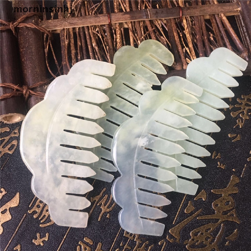 1pc Sisir Pijat Gua Sha Bahan Batu Giok Alami