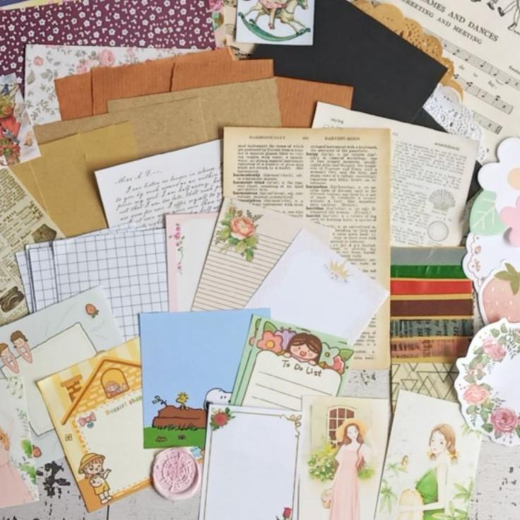 

[PRODUK C9QGM] Journal kit journaling kit aehetic junk journal scrapbook bundle aesthetic bujo kit 85-165 pcs ++ 7CP