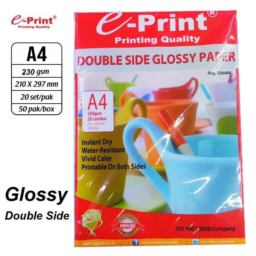 e-Print Double Side Glossy Paper A4 230gsm isi 20 lembar Kertas Print