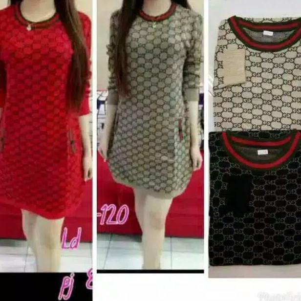 promo BAJU ATASAN TUNIK GUCCI ALLOVER 2 IMPORT / BAJU MUSLIM WANITA