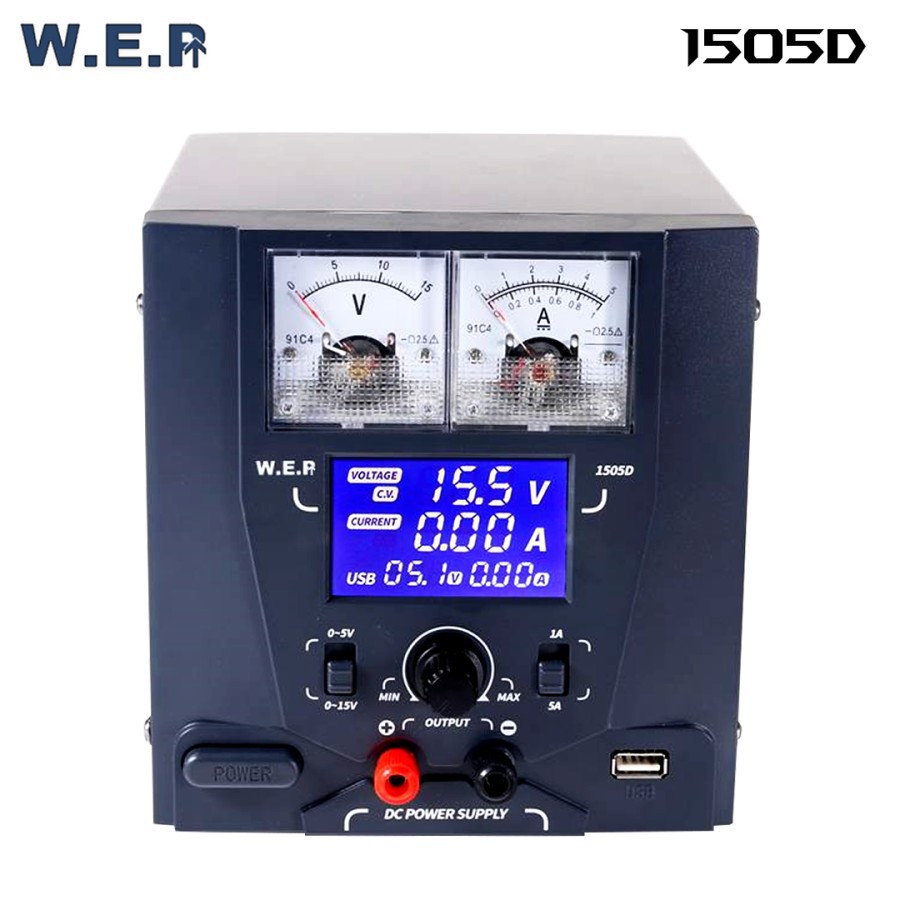 WEP 1505D 15V 5A/1A Regulated Laboratory DC Power Supply USB